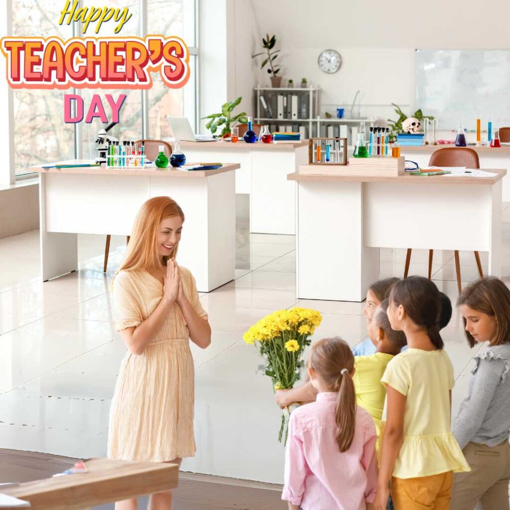 Happy-Teachers-Day-Students-giving-flowers-bouquet-to-teacher-on-Teachers-Day
