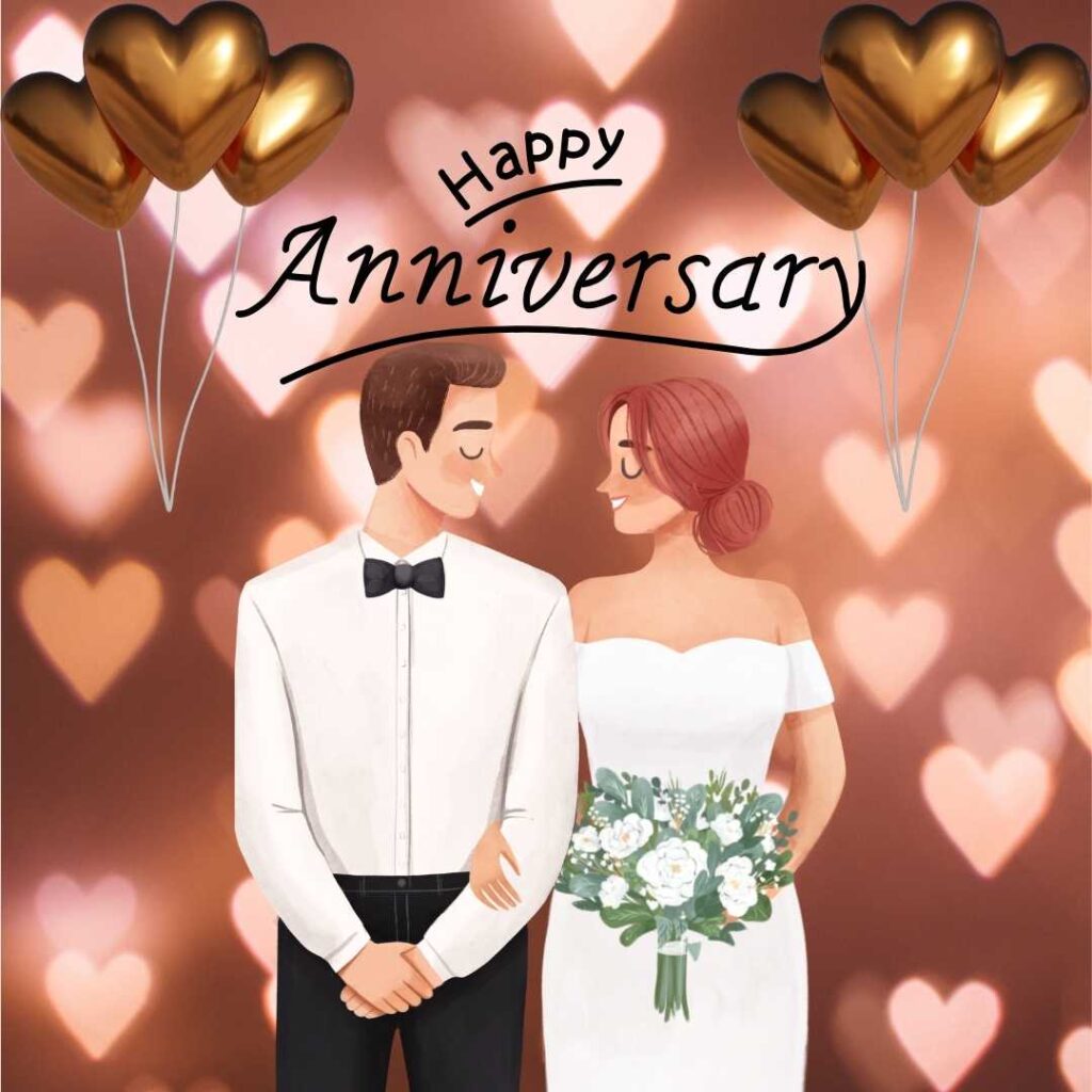 Happy-Anniversary-A-couple-celebrating-Anniversary-dressed-in-white-color-with-heart-background