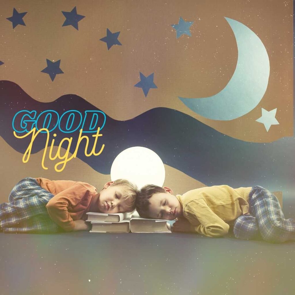 Good-Night-Two-children-slept-carelessly-with-their-heads-on-their-heads