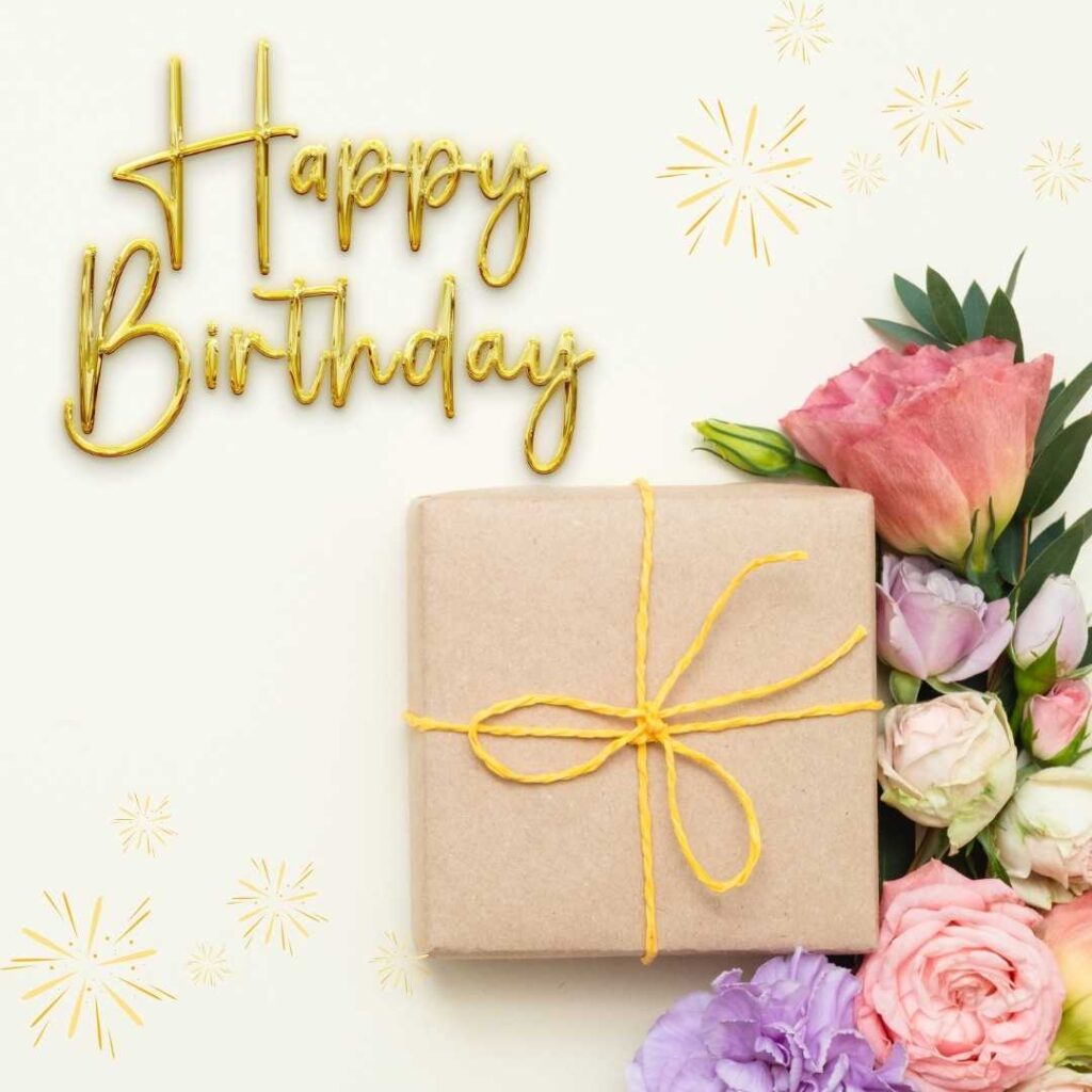 Happy-Birthday-A-gift-with-beautiful-colorful-flowers-conveys-a-happy-birthday