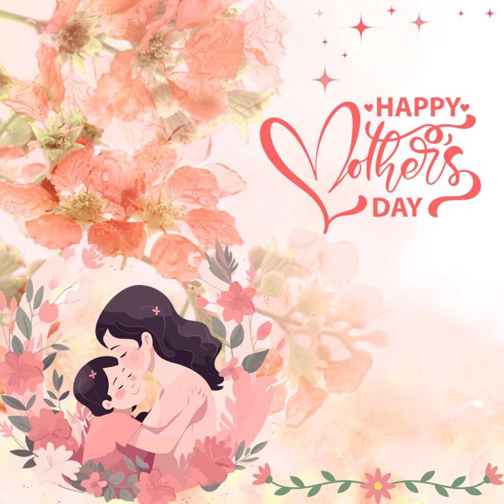 Happy-Mother's-Day-A-mother-kissing-her-child-with-beautiful-flowers-background