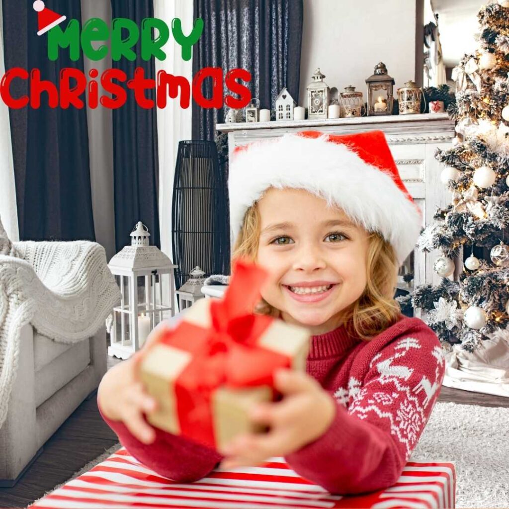 Merry-Christmas-A-beautiful-girl-looks-pleasant-with-her-Christmas-gift