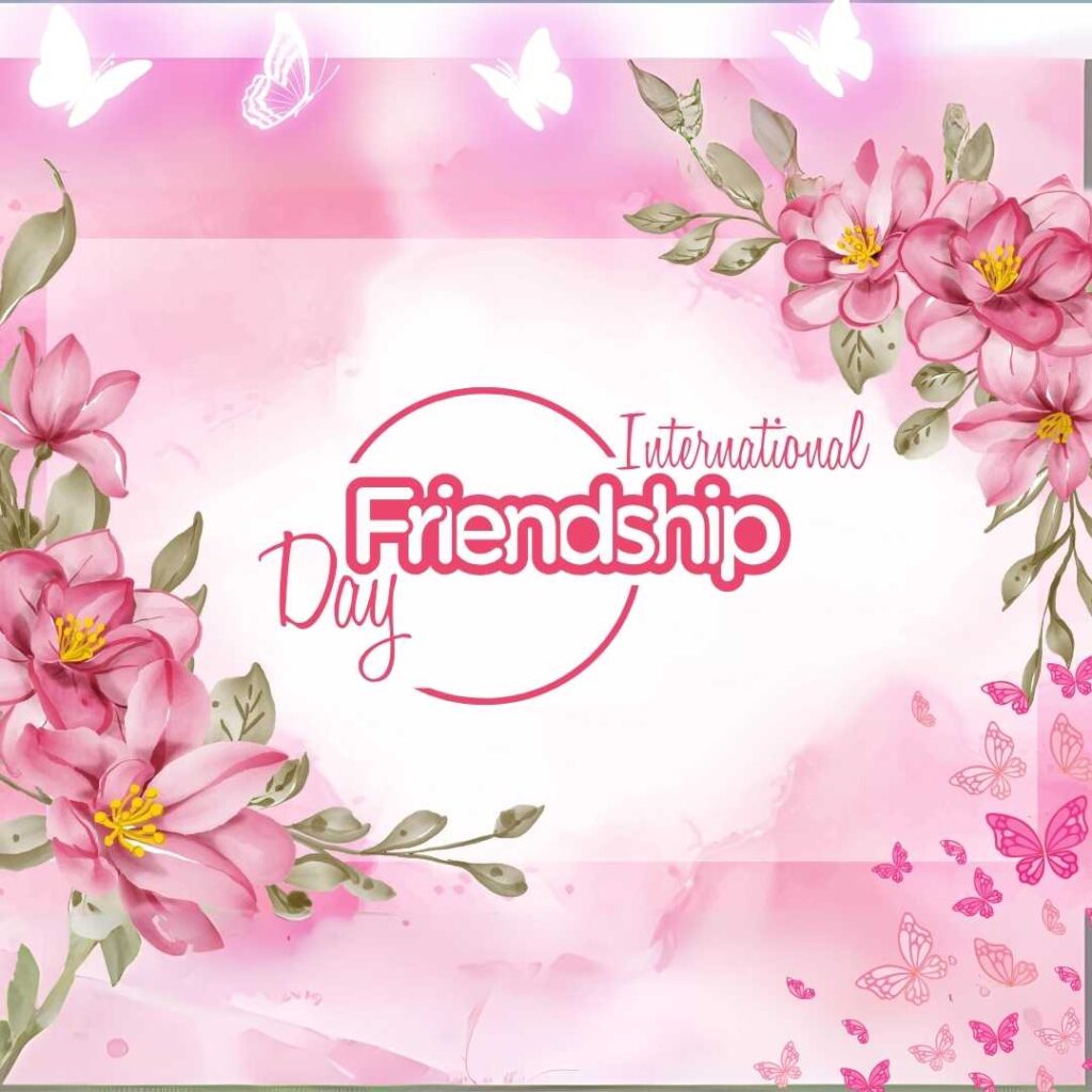 Happy-Friendship-Day-The-wish-of-Friendship-Day-in-pink-flowers-Frame