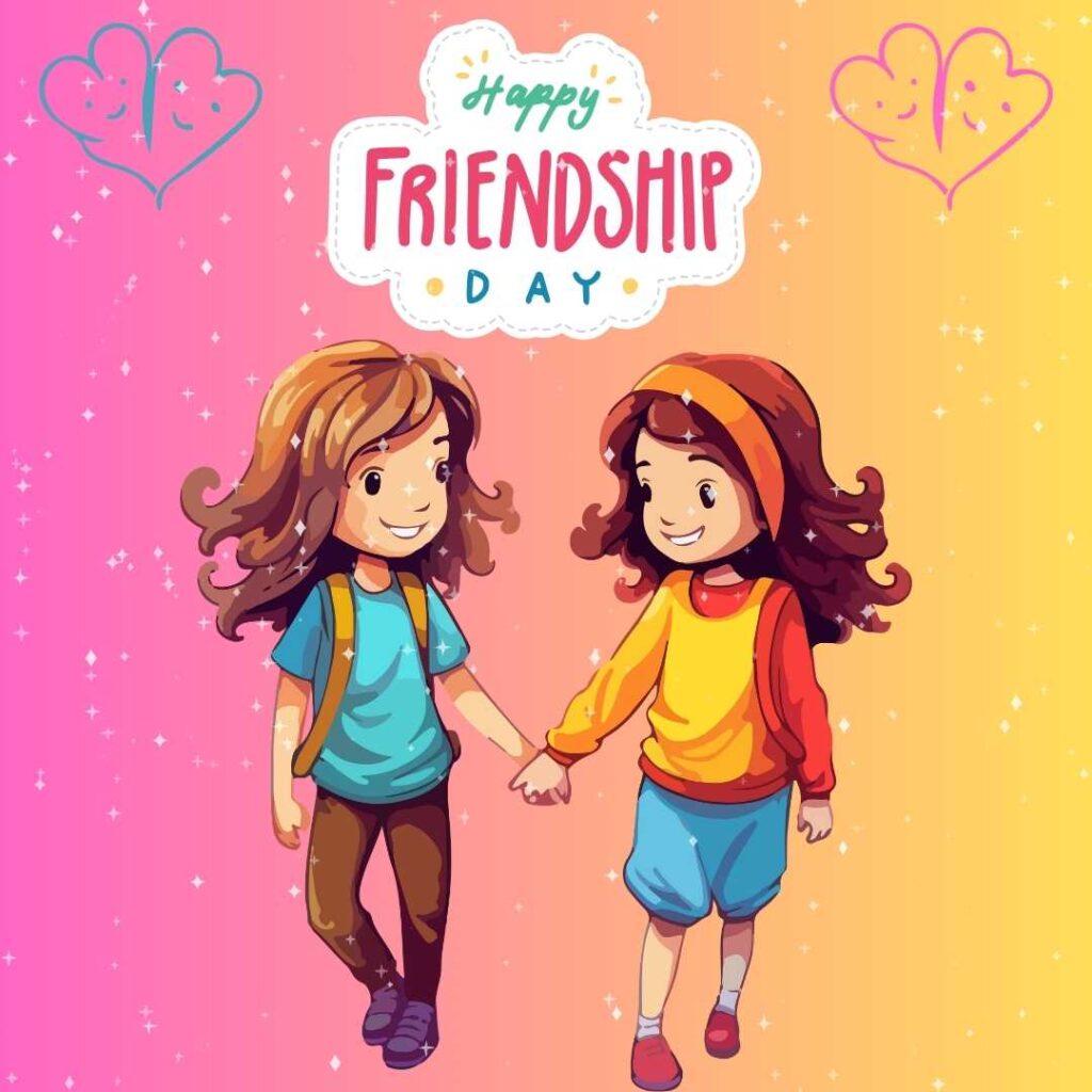 Happy-Friendship-Day-Two-friends-are-happily-walking-holding-each-other's-hand